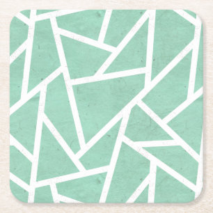 Mint green and white mosaic pattern square paper coaster