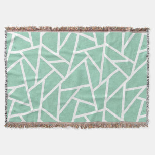 Mint green and white mosaic pattern throw blanket