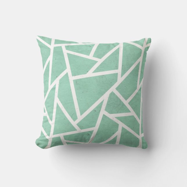 Mint green and white mosaic pattern throw pillow (Front)