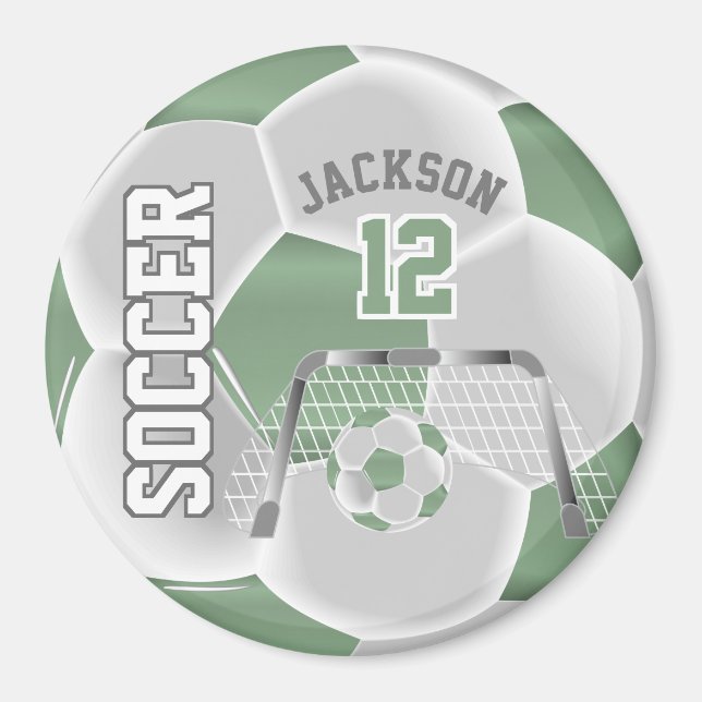 Mint Green and White Personalize Soccer Ball Magnet (Front)