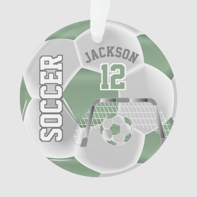 Mint Green and White Personalize ⚽  Soccer Ball Ornament (Front)