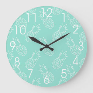 Mint Green and White Pineapple Pattern Large Clock
