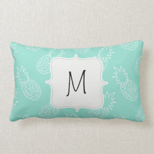 Mint Green and White Pineapple Pattern Lumbar Pillow