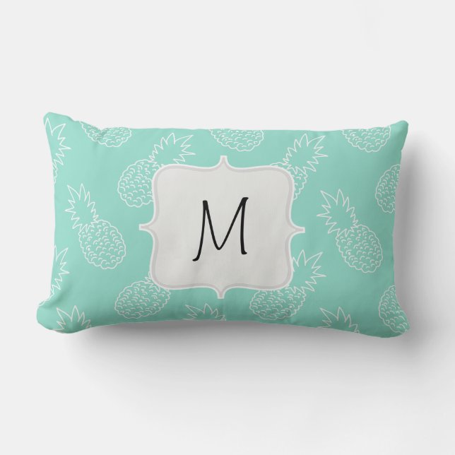 Mint Green and White Pineapple Pattern Lumbar Pillow (Front)