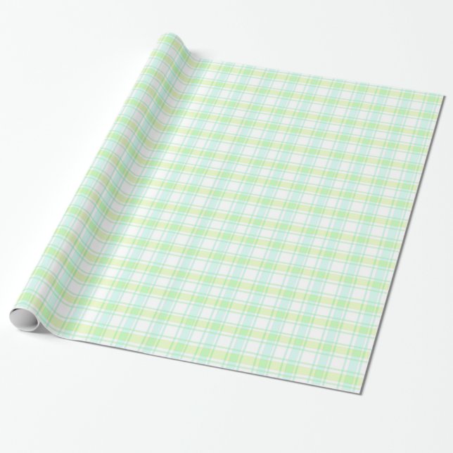 Mint Green and White Plaid Wrapping Paper (Unrolled)