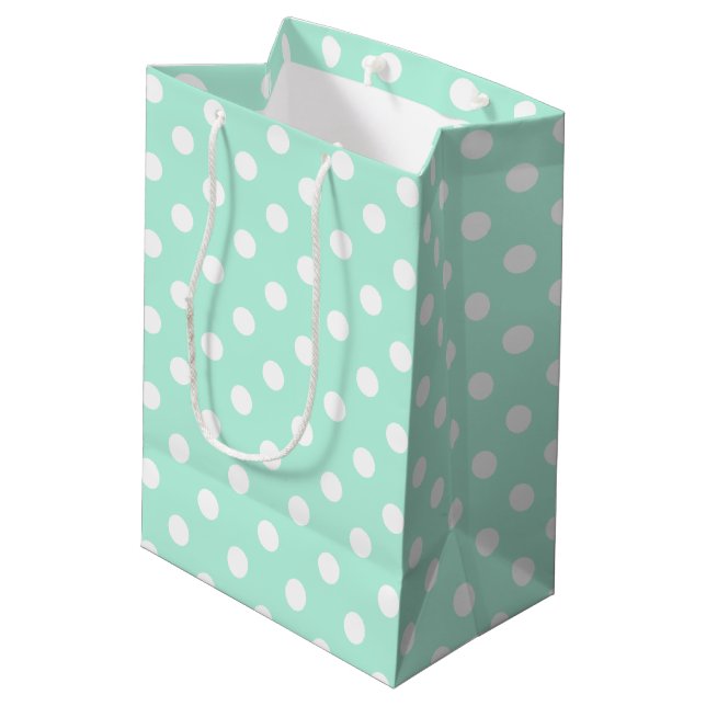 Mint green and white polka dots design giftbag medium gift bag (Back Angled)
