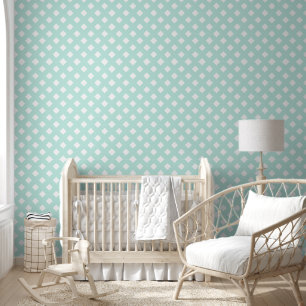 Mint Green and White Shabby Chic Lattice Pattern Wallpaper