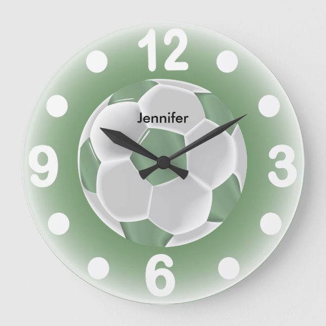 Mint Green and White Soccer Ball Large Clock (Front)