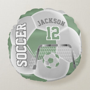Mint Green and White Soccer   DIY Name Round Pillow