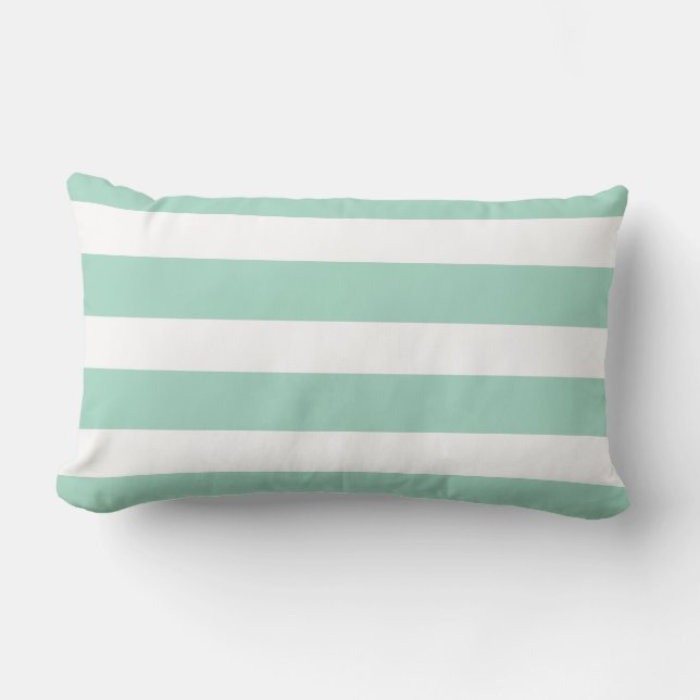 Mint green and white striped lumbar pillow (Front)