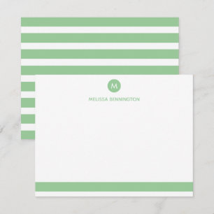 Mint Green and White Striped Personalized Monogram Card