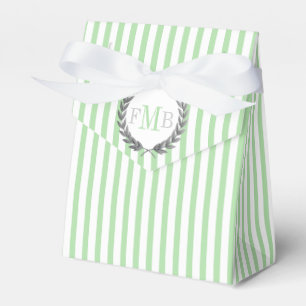 Mint green and white stripes monogram wedding favor box