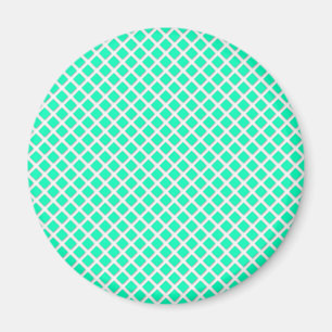 Mint Green and White Tilted Squares Pattern Magnet