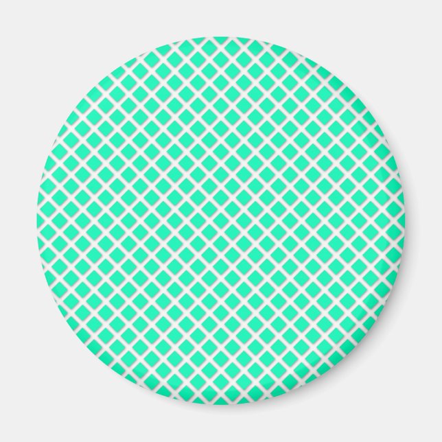 Mint Green and White Tilted Squares Pattern Magnet (Front)