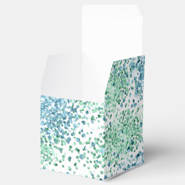 Mint Green Aqua Blue Sparkle Dots Glitz       Favor Box (Opened)