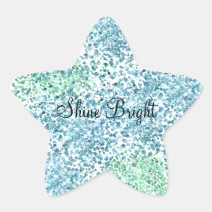 Mint Green Aqua Blue Sparkle Dots Glitz    Star Sticker