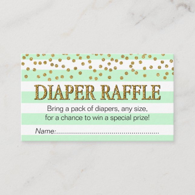 Mint Green Aqua Gold Diaper Raffle Tickets Enclosure Card (Front)