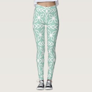 Mint Green Aqua Seafoam et White Print Leggings