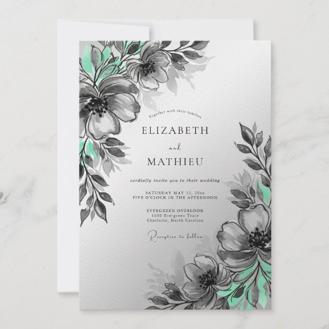 Mint Green Artistic Botanical Wedding Invitation (Front)