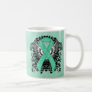 Mint Green Awareness  Ribbon with Wings Coffee Mug