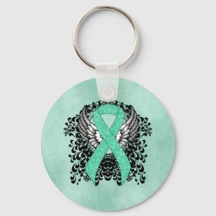Mint Green Awareness  Ribbon with Wings Keychain