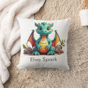 Mint Green Baby Dragon Fantasy Personalized Throw Pillow