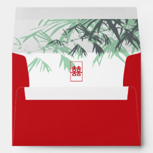 Mint Green Bamboo Leaves Double Happiness Wedding Envelope