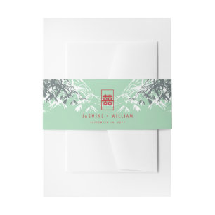 Mint Green Bamboo Leaves Double Xi Chinese Wedding Invitation Belly Band