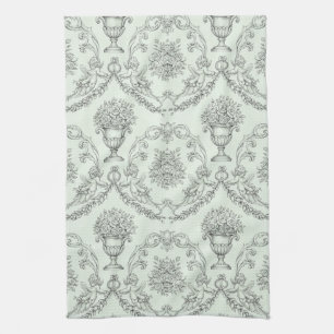 Mint Green Baroque Cherub and Floral Urn Toile (2) Kitchen Towel