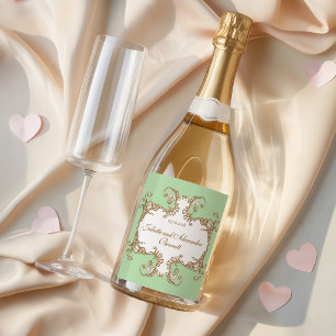 Mint Green Baroque Wedding Champagne Bottle Label