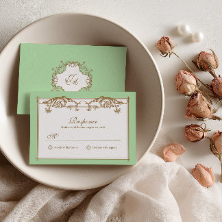 Mint Green Baroque Wedding RSVP Card