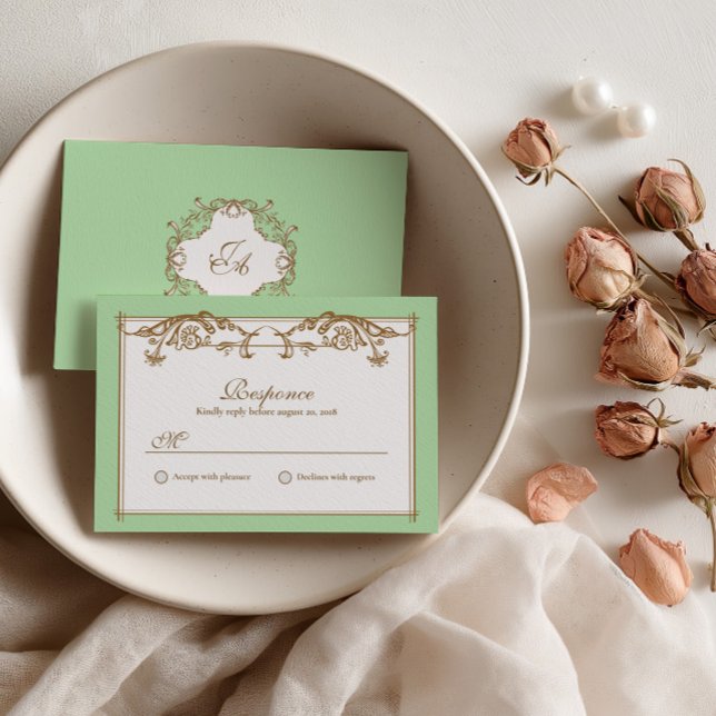 Mint Green Baroque Wedding RSVP Card (Creator Uploaded)