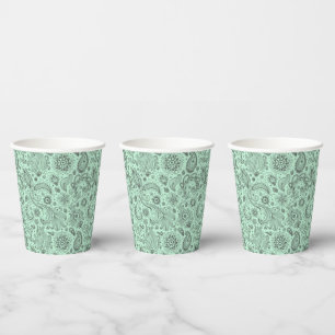 Mint Green Batik boho style floral paisley pattern Paper Cups