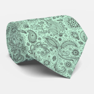Mint Green Batik boho style floral paisley pattern Tie