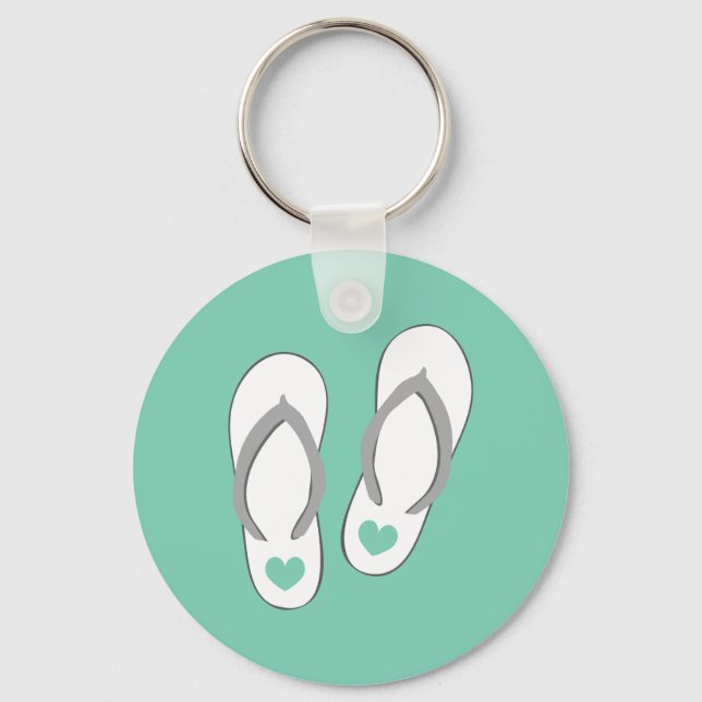 Mint green beach flip flops slippers keychain (Front)