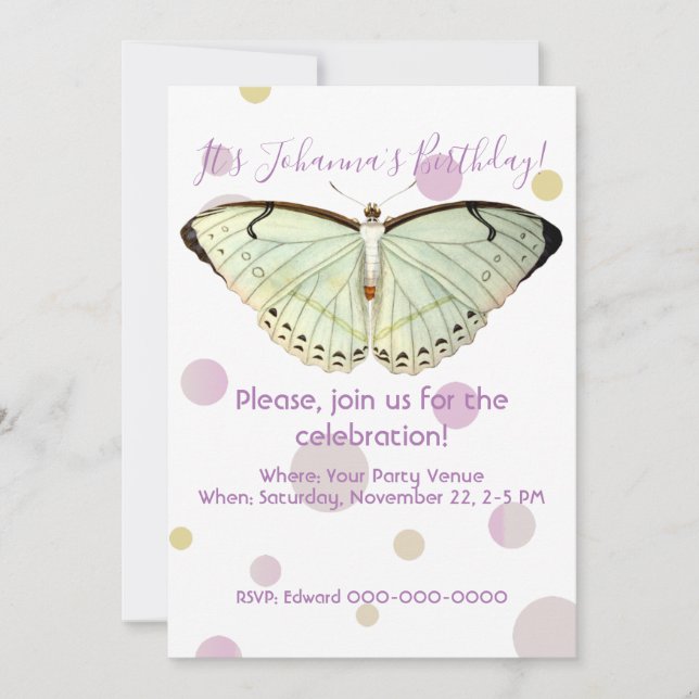 Mint Green Beauty Butterfly Birthday Invitation (Front)