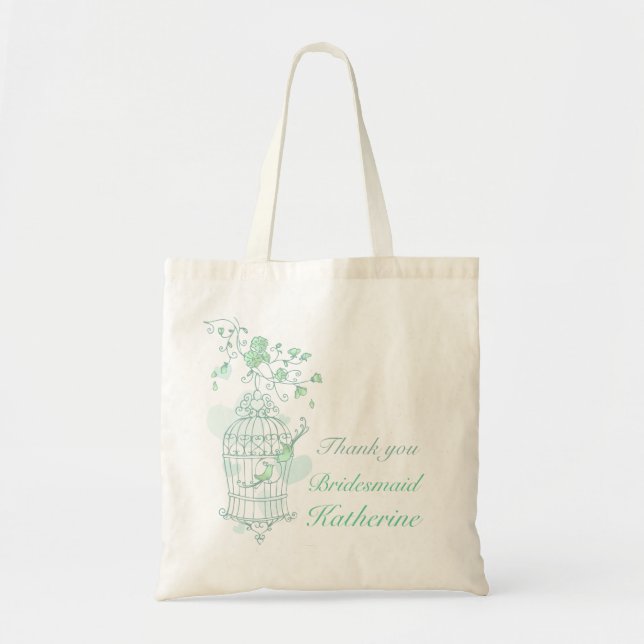 Mint green birds wedding attendant bag (Front)