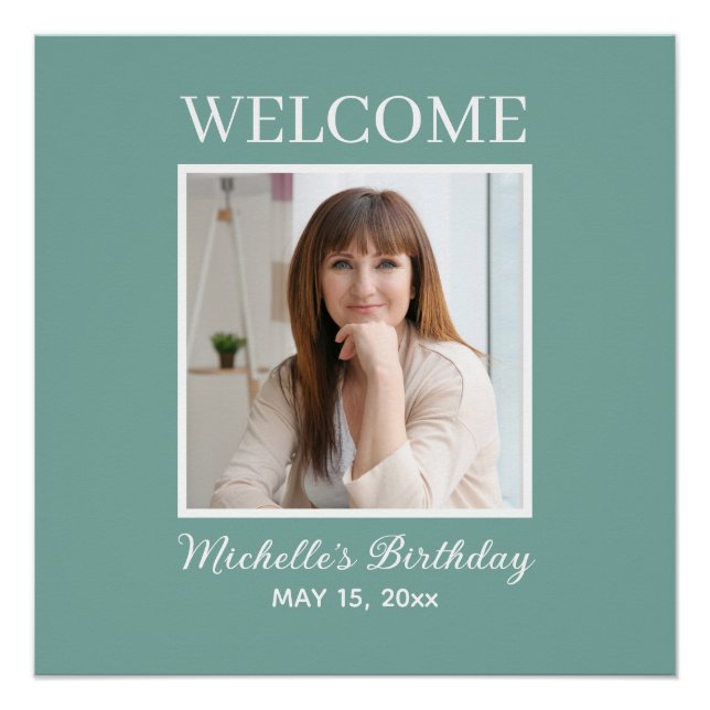 Mint Green Birthday Welcome Photo Name Poster (Front)