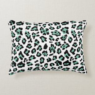 Mint Green Black Leopard Animal Print Pattern Decorative Pillow