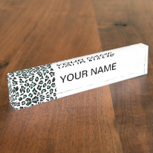 Mint Green Black Leopard Animal Print Pattern Nameplate
