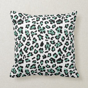 Mint Green Black Leopard Animal Print Pattern Throw Pillow