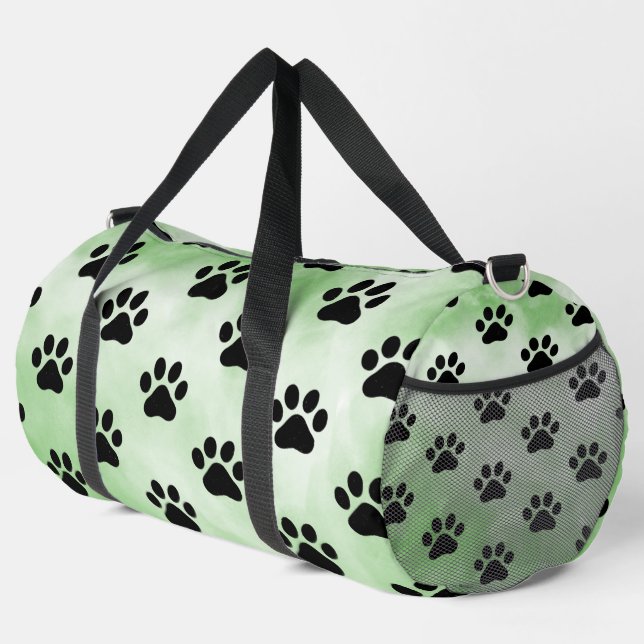 Mint Green Black Paw Print monogram personalize  Duffle Bag (Right Corner)