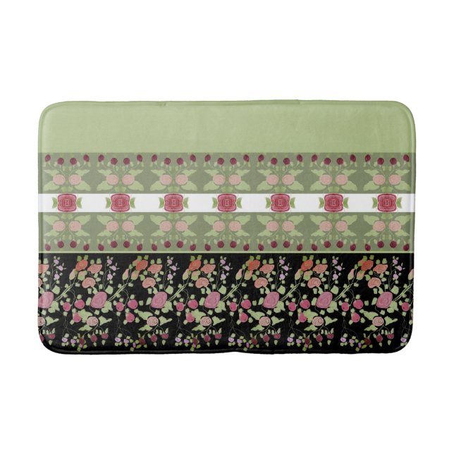 Mint Green Black Pink and Burgundy Bath Mat (Front)