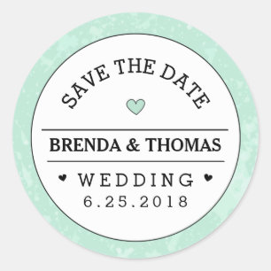 Mint Green Black & White Wedding Save the Date Classic Round Sticker