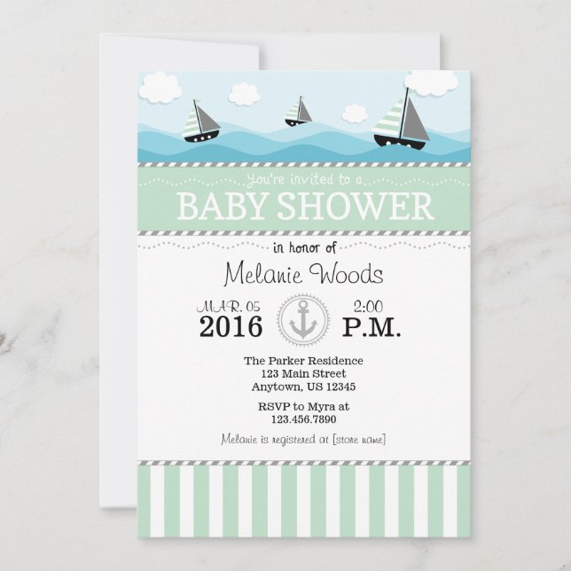 Mint Green Blue Nautical Baby Shower Invitation (Front)