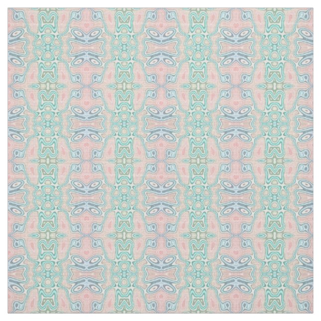 Mint Green Blue Pink Retro Nouveau Mosaic Pattern Fabric (Swatch)