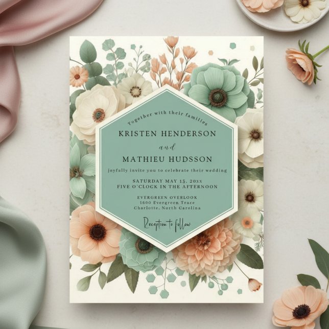 Mint Green Botanical Romance Wedding Invitation (Creator Uploaded)