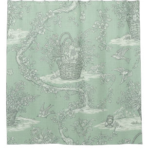 Mint Green Botanical Toile with Floral Bouquets 2