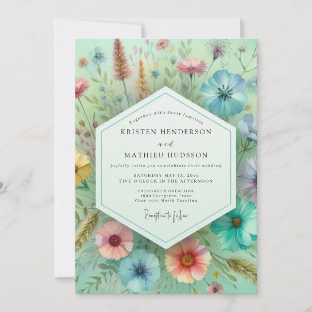 Mint Green Botanical Whimsy Wedding Invitation (Front)
