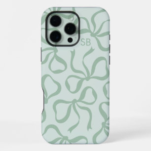 Mint Green Bow Monogram iPhone 16 Pro Max Case